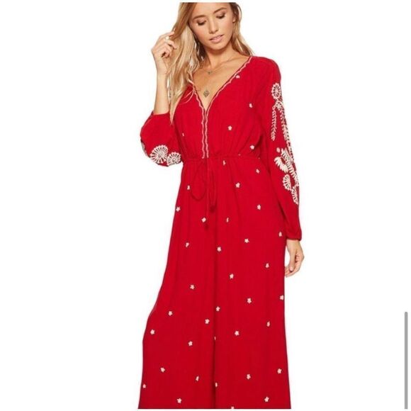 Free People Red Embroidery Jumpsuit Size XS - Picture 1 of 8